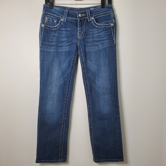 Miss Me Capri Cropped Jeans in Stretch Denim Roses Rhinestones Size 27 - Picture 14 of 14